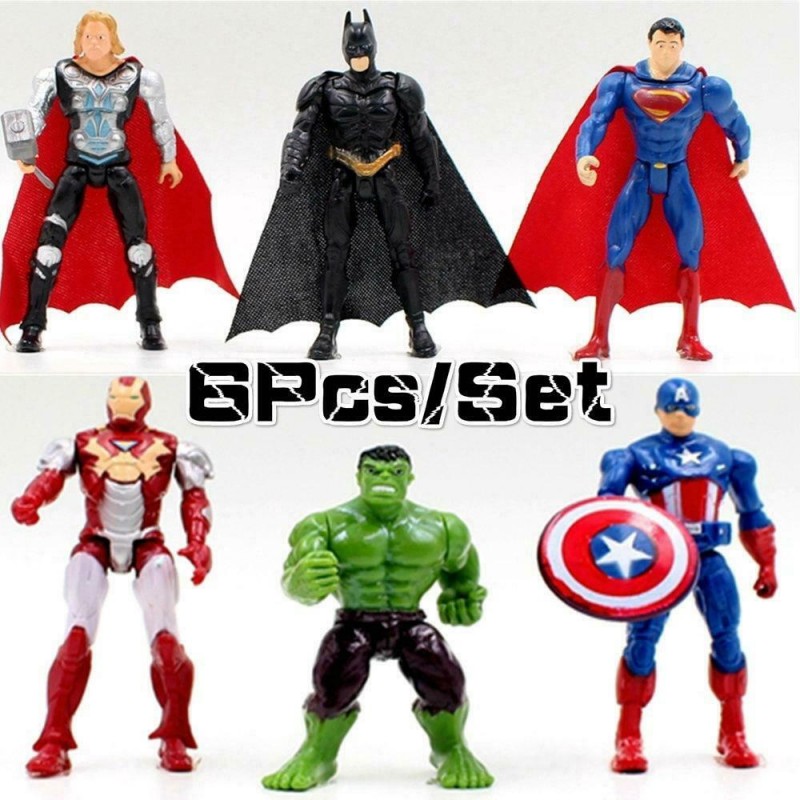 SET 6PZ Action figures SUPER EROI MARVEL & DC COMIX - SPERMAN, BATMAN, THOR IRON